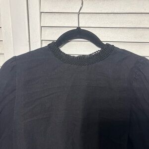 Zara Basic Black Top with Textured Trim